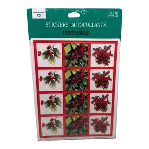 Vintage Ambassador Holiday Stickers Sealed Holly Cardinal Pine cones